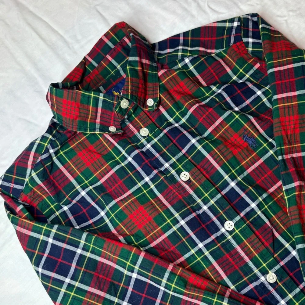 Ralph Lauren Kids Plaid Button Down Shirts Lot of 3 Natural Stretch Size M 10-12
